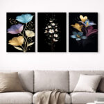 3 piece wooden wall art frames with self-adhesive backing displayed on wall