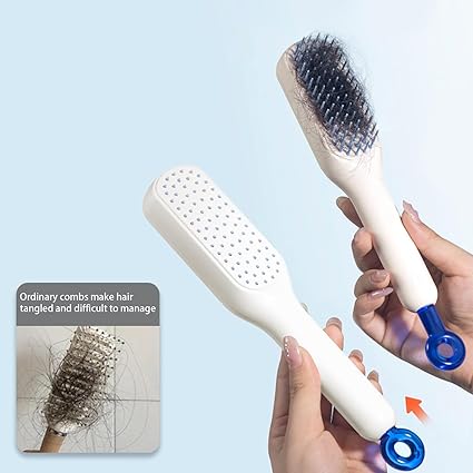 Magic retractable self-cleaning hair comb in blue