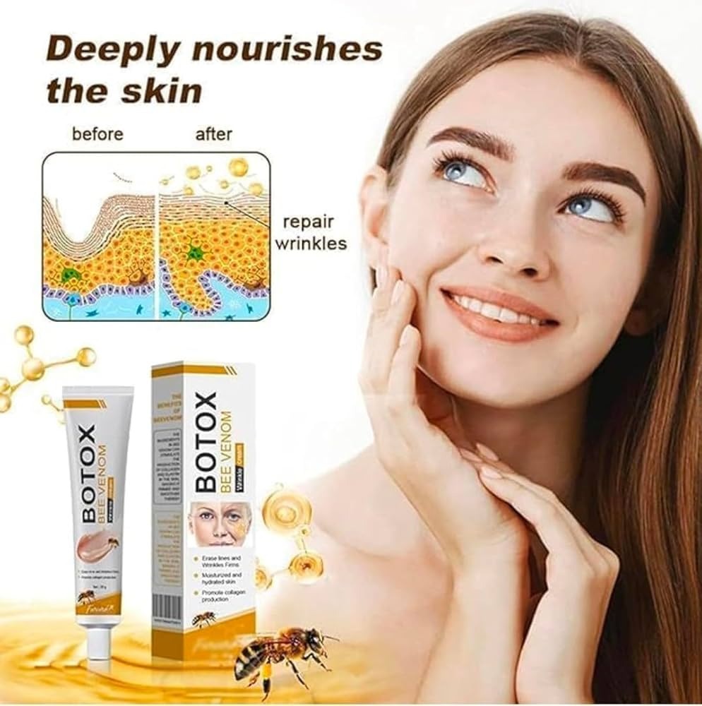 404d042dc326e78f36d3e6066a709482.jpg Botox Bee Venom Wrinkle Cream jar with white lid on white background