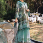Maria.B MPrints Embroidered Lawn Unstitched 3 Piece Suit with Chiffon Dupatta – Ice Blue Summer Collection