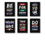 Motivational Hustle Quote Wooden Wall Art Frame Set | 6-Piece Inspirational Success Sticky Tiles | Bold Typography Gym and Office Decor | 8x11 Inch