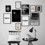Set of 10 black and white motivational photo frames with inspirational quotes and abstract designs