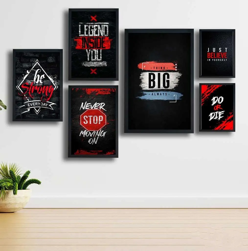 466b33684425c6f426eaf52a00179ac9.jpeg Motivational Wooden Wall Art Frame Set – 6 Pcs Inspirational Quotes | Be Strong, Think Big, Never Stop, Do or Die | Premium Quality Wooden Frames for Home & Office - Image 1
