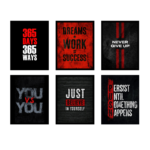 Set of 6 Motivational Wall Art Frames – 8x11" MDF with Sticky Backing