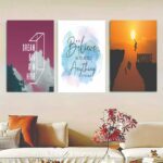 Set of 3 wooden Islamic calligraphy sticky canvas frames for wall decor