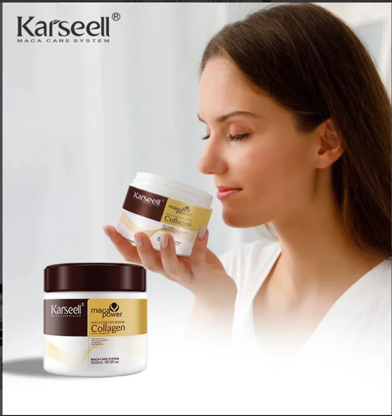 4b14e2e981c6c0c912fb34b041ad0221.jpg Karseell Collagen Maca Hair Treatment Deep Repair Conditioning Hair Mask Argan Oil Coconut Oil Essence for Dry Damaged Hair All Hair Types 16.90 oz 500ml - Image 1