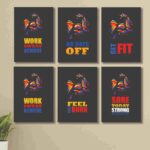 6 motivational gym-themed cardboard phototiles with double tape for wall mounting