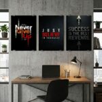3-Piece Motivational Quote Wall Art Set 8x11 Inch Wooden Sticky Frames Inspirational Office Decor with Easy Mount Tape