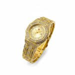 Luxury gold diamond-studded wrist watch front view