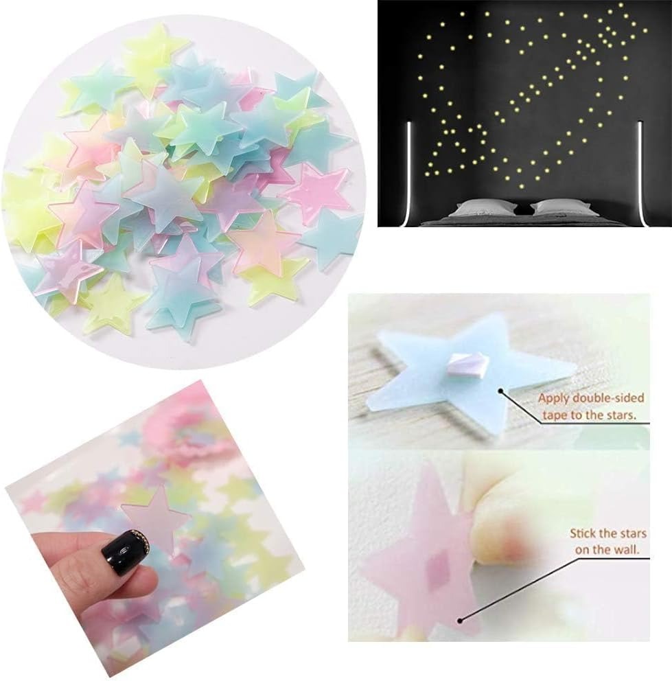 51WiW3zDkJL._AC_SL1001_.jpg Pack of 100 – 3D Glowing Stars for Ceiling and Wall Decoration – Luminous Night Sky Stickers for Kids’ Rooms, Bedrooms, and Nurseries – Glow-in-the-Dark Wall Decals with Adhesive - Image 1