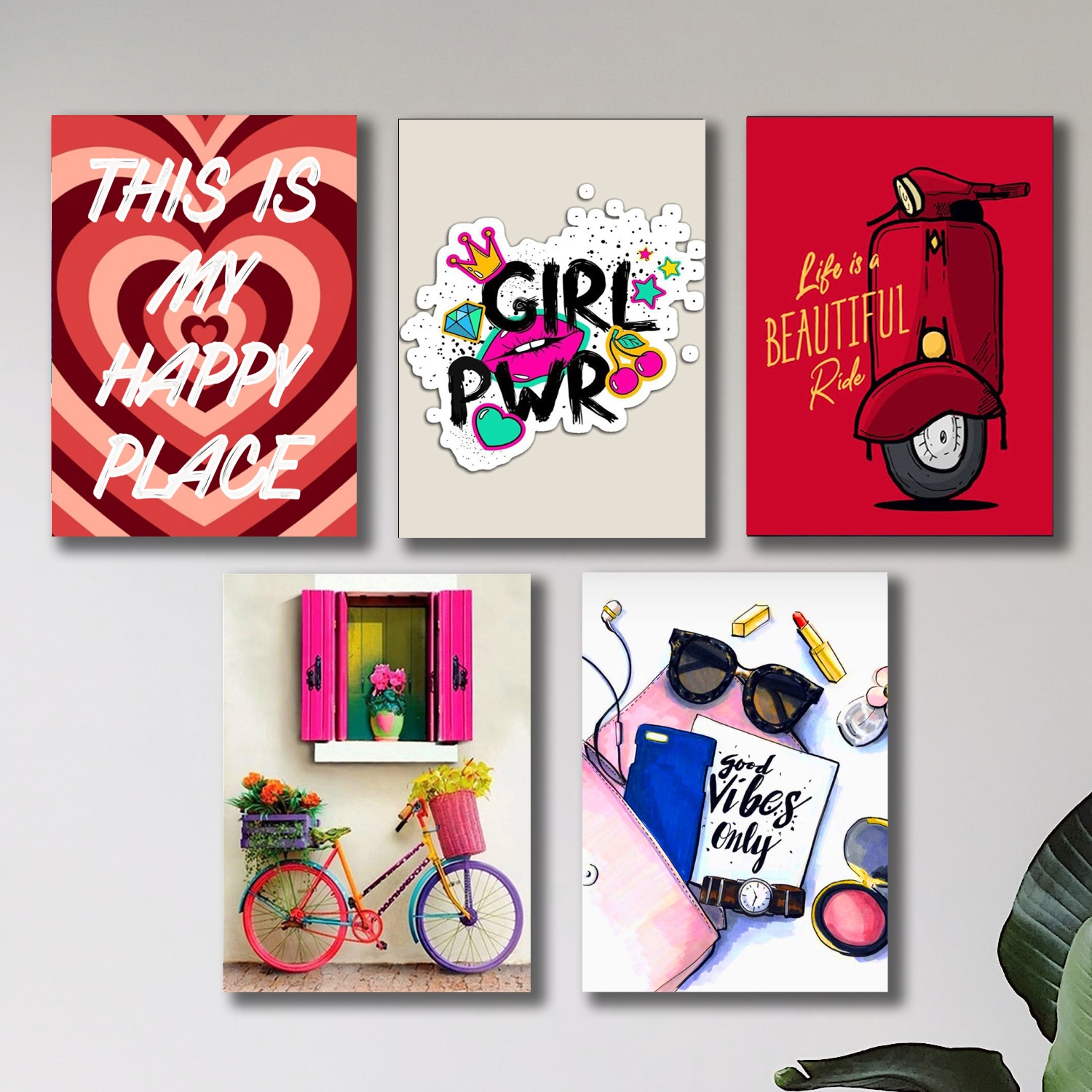 52d77c44db62569d62ba27ff434cab1c.jpg Set of 5 wooden sticky photo tile frames with spiritual designs for girls room decor