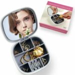Portable necklace organizer jewellery box with built-in mirror and faux leather exterior