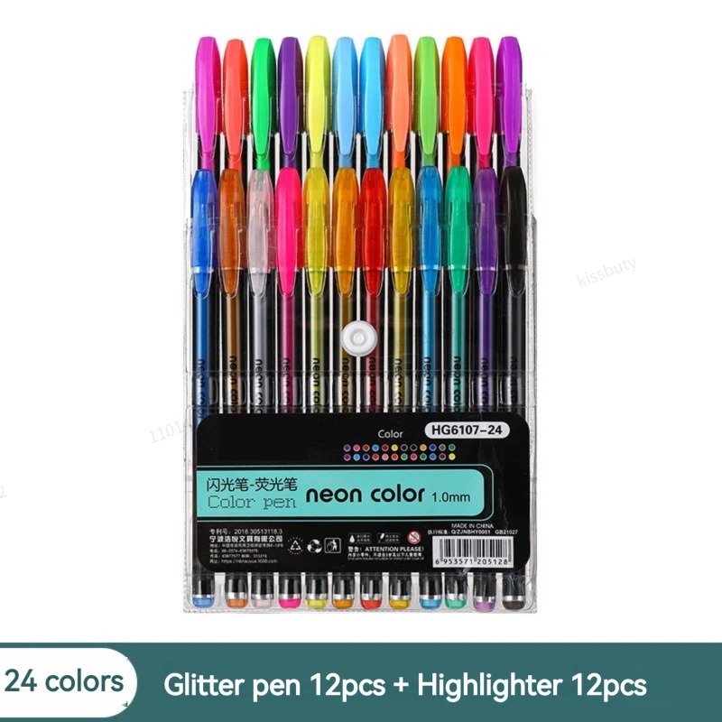 5506d258b1913531c7de7205447d4297.jpg Set of 12 neon gel pens with bold 1.0mm tips