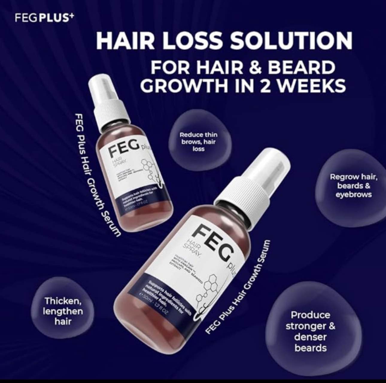 56efacab19ea016c37d934211e25386c.jpg FEG Plus Hair Growth Spray Stimulate Follicles Reduce Hair Fall And Encourage Thicker Healthier Hair - 50ML - Image 1