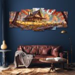 Autumn House Set of 5 Frames | 16x40 Inch | Wooden Sticky Tiles | Easy Wall Mount with Double Tape