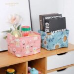 Foldable cotton linen desktop storage basket in random color