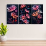 Set of 3 wooden flower art frames for wall decoration