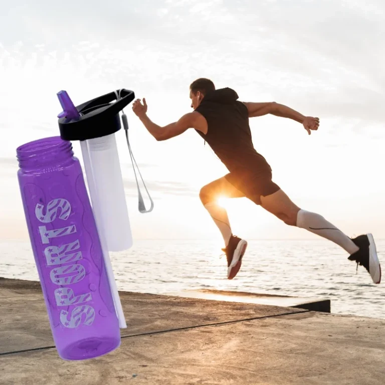 Purple 1000ml sports water bottle with built-in straw and leakproof lid