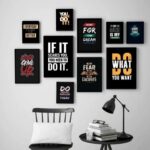 Modern 10 Piece Yellow And Black Motivational Wall Art Set Wooden MDF Sticky Phototile Frames | Double Tape Included