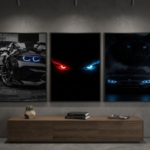 Supercar & Dark Aesthetic Neon Wooden Wall Art | 3-Pc BMW M2 & Panther Dark Room Decor Set | 8x11 Inch
