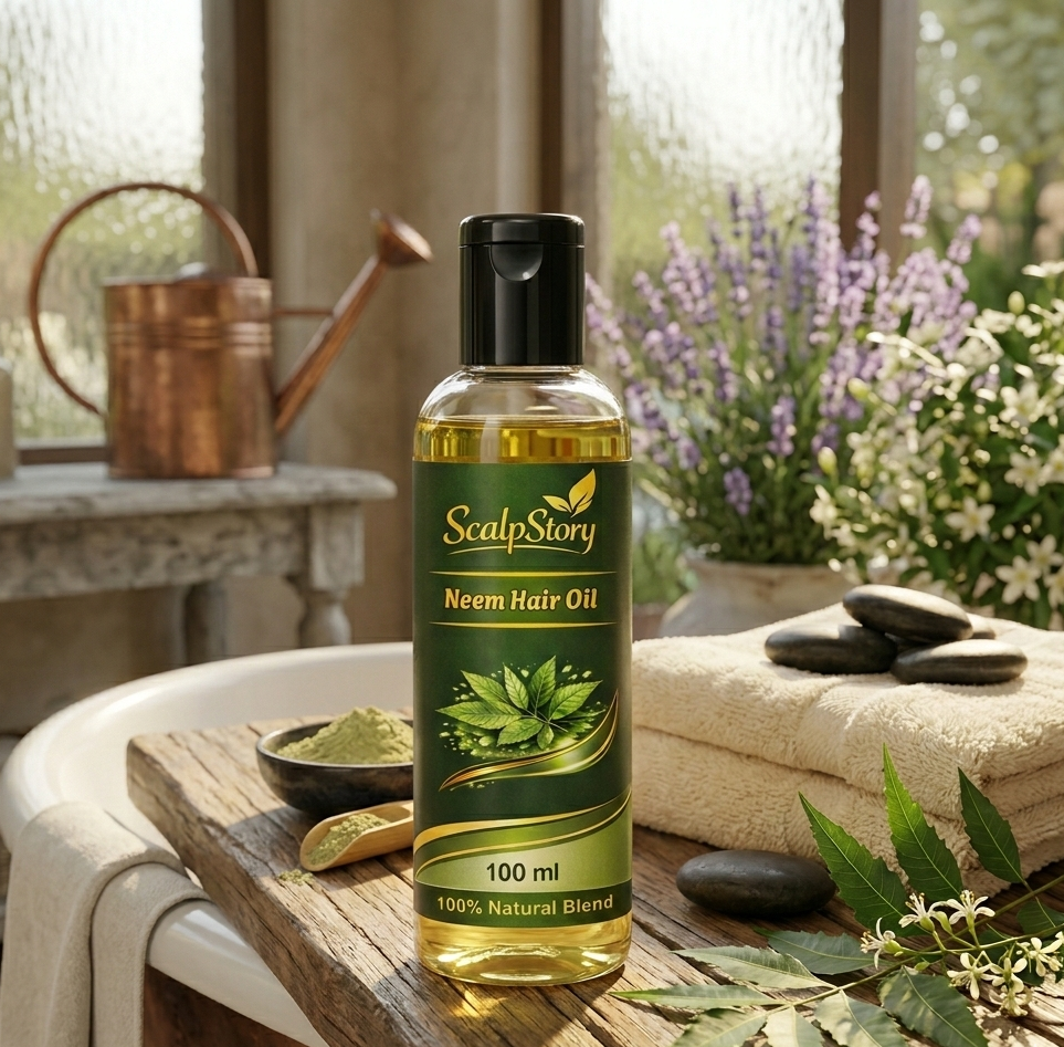 5e7c08ffb721d564509099549ce2a40f.png Neem Hair Oil | Herbal Anti-Dandruff Formula | Healthy Scalp & Strong Roots | Natural Shine | 100ml - Image 1
