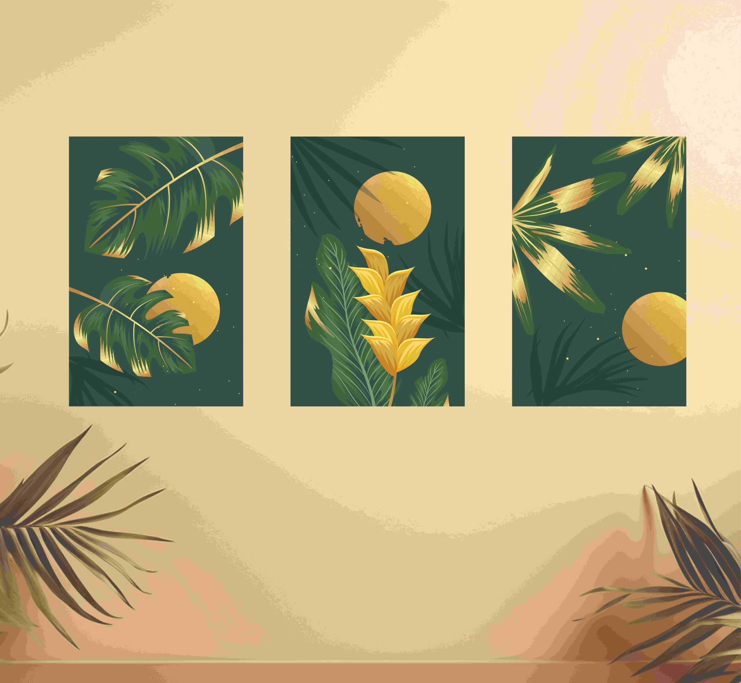 5f01c5f2fb85b8d5498b744994dbe52a.jpeg Set Of 3, Abstract Sun Leaf wall Art Photo Canvas wooden Tile Frame - Image 1