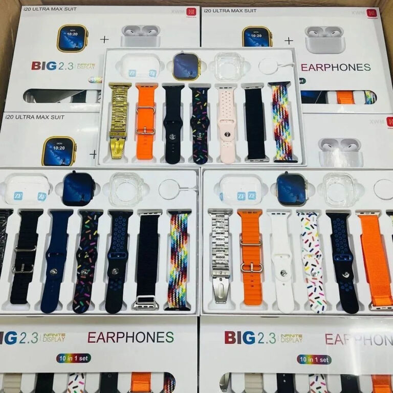i20 Ultra Max smartwatch with 7 interchangeable straps displayed