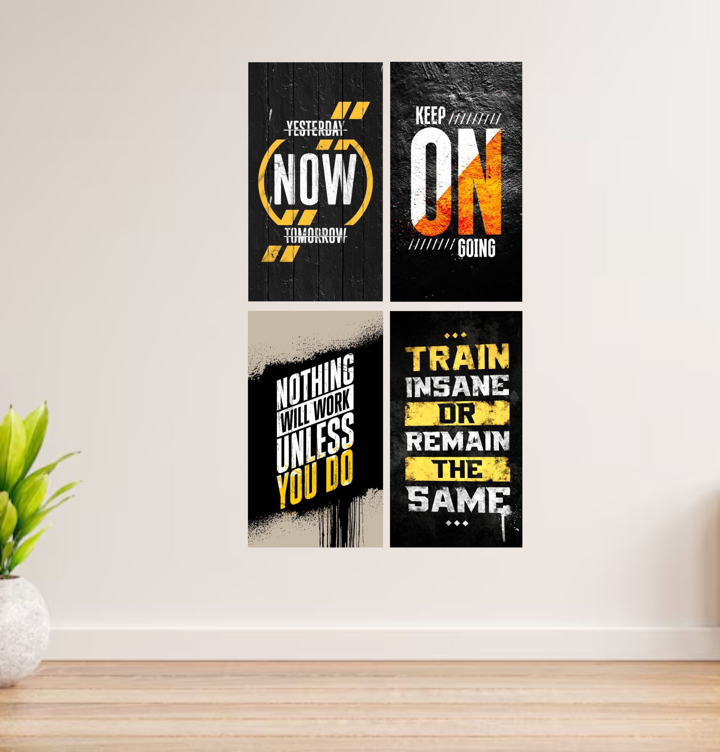 63fa6917bc150e69bfa6333b0dbb99c5.jpg Set of 4 motivational wooden canvas wall frames with sticky tape backing