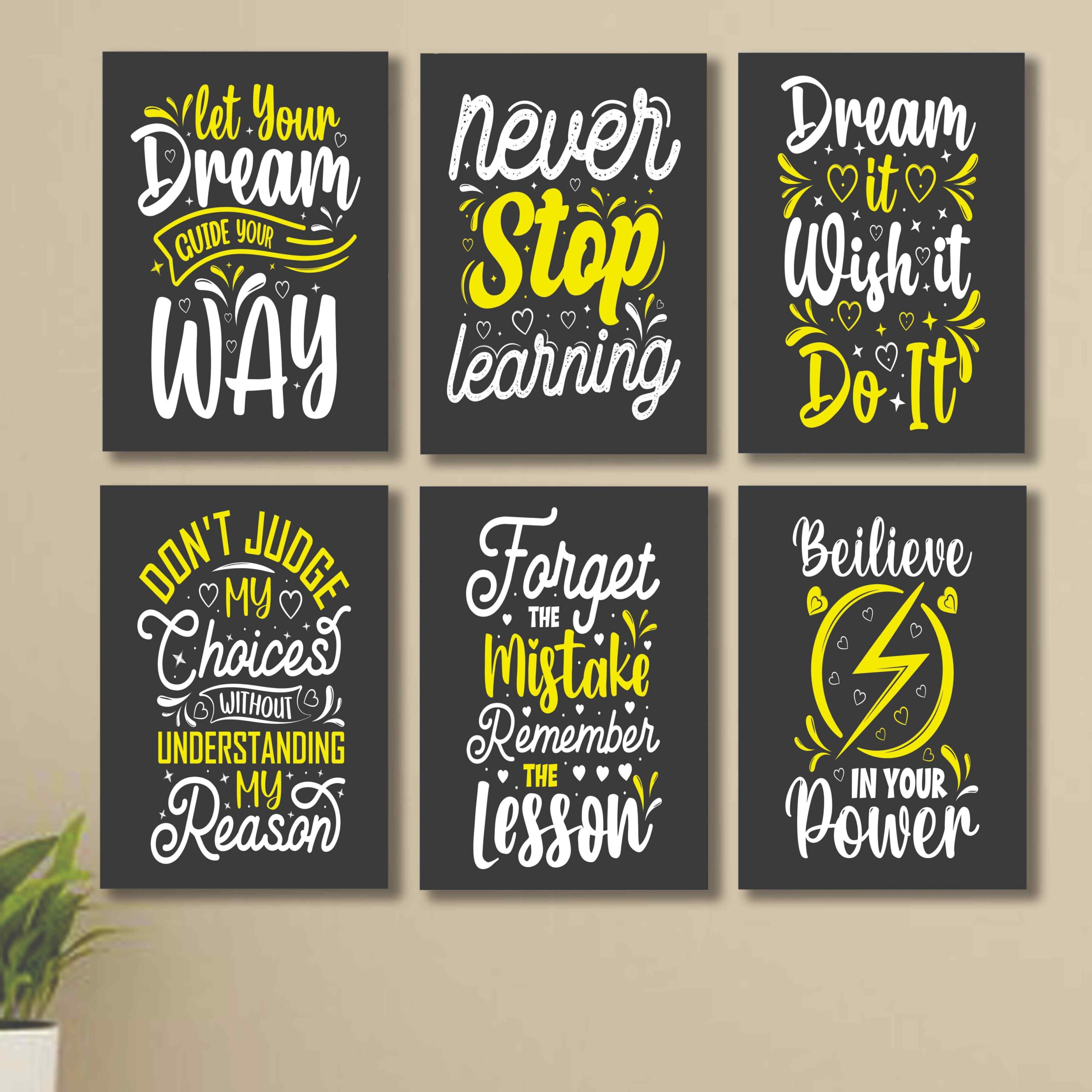 64484b34f966dd16f8b202d85153db58.jpg set of 6 Motivational sticky canvas frames for wall decore / sticky phototiles - Image 1