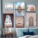 6-piece Islamic frame wall decor set displayed on living room wall