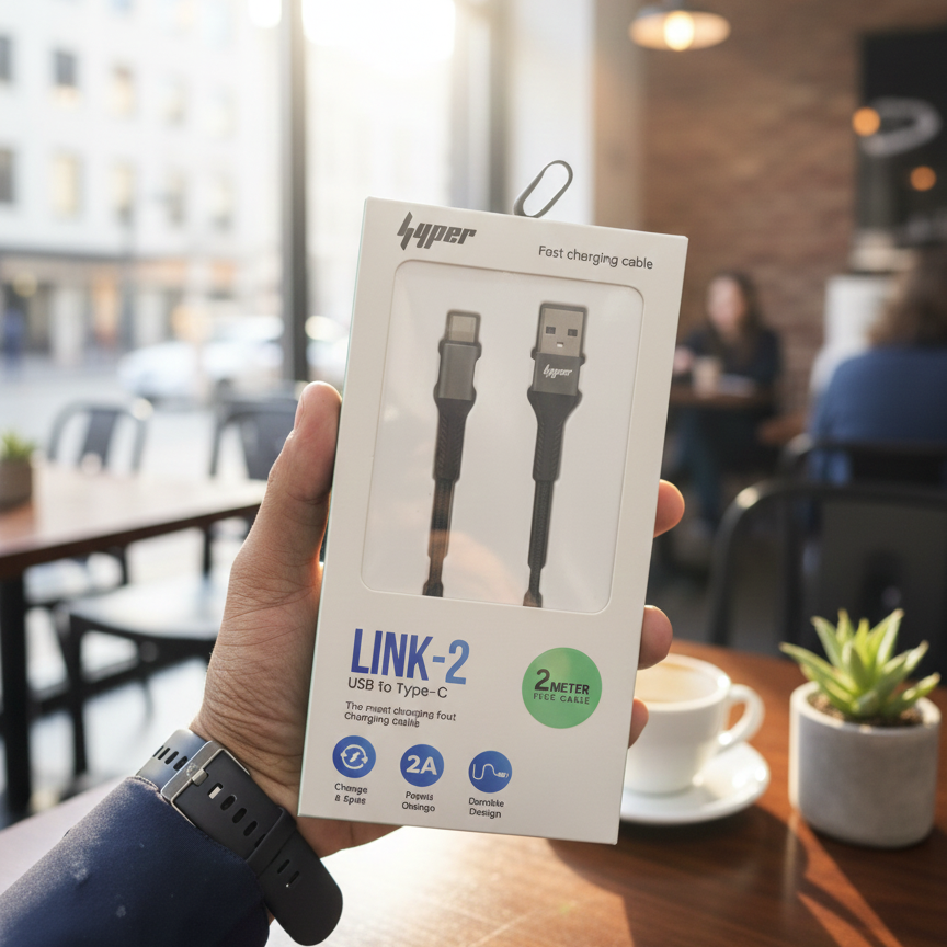 67d67bc4e62716756d65e050559b3117.png Yolo Hyper LINK-2 USB to Type C nylon braided charging cable coiled