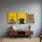 Urban Cool Ape & Dog Aesthetic Wooden Wall Art | 3 Pieces Quirky Gamer & Room Decor Set | 8x11 Inch