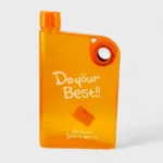 orange ultra slim notebook style water bottle front view