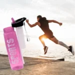 Pink 1000ml leakproof water sport bottle with built-in straw
