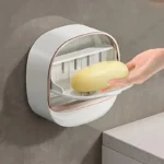 Milky White luxury wall-mounted soap holder with flip lid