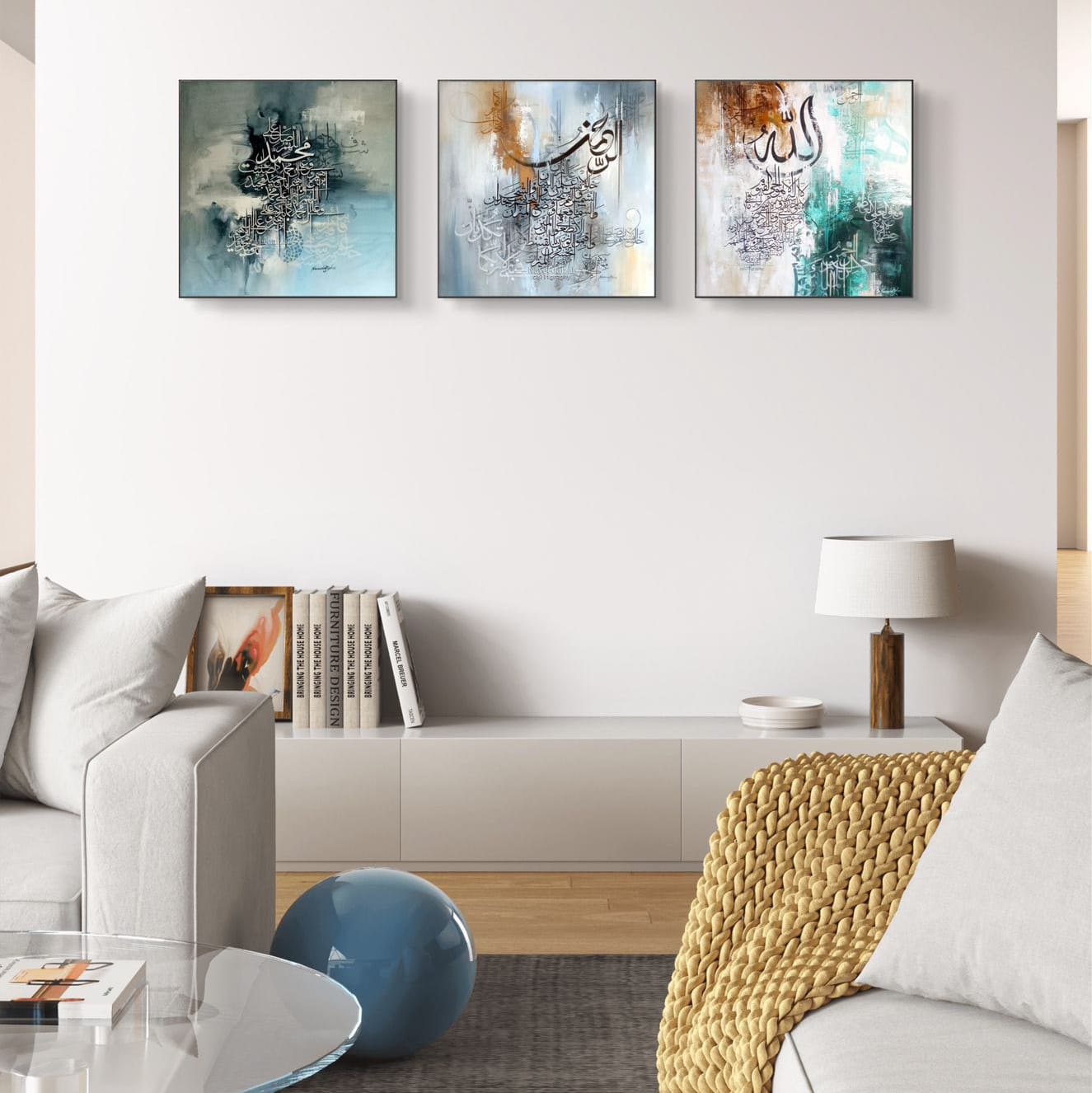 6fa980be57f4e563975a64e47ae1b1e0-1.jpg Set of three Islamic calligraphy wall frames with Arabic script