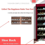 Close-up of zipper and non-woven fabric cover on 9-layer shoe rack