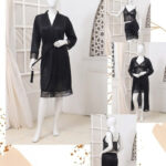 Women's Luxury Silk Nightwear Set with Black Lace – 3 Piece Robe & Slip Dress SKU R-011 Free Size