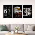 Premium 3-Frame Motivational Wall Art Set – Wooden Sticky Tiles, 8x11 Inch Ready Size, Easy Mount with Included Sticky Tape