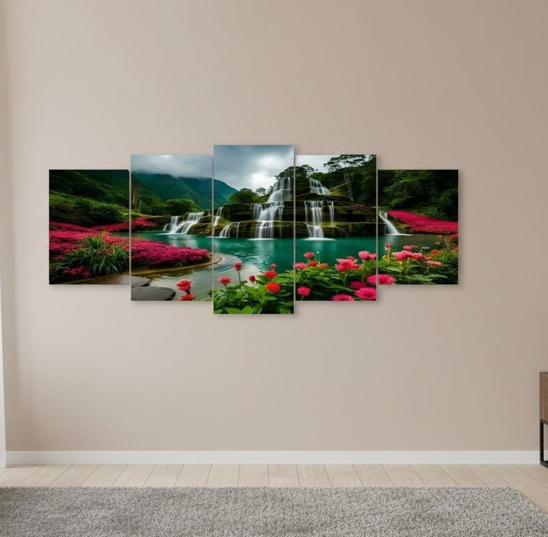774509e1e7903c05f8da9afdfdb6ee48.jpeg 5-piece wooden sticky wall frame set displayed on wall