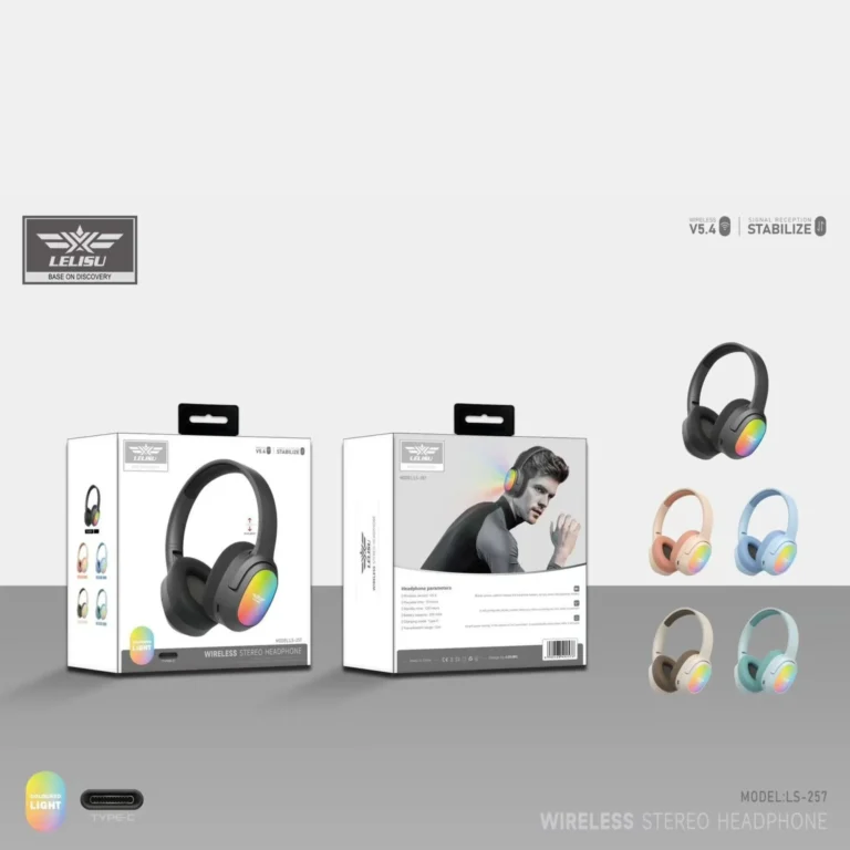 Lelisu LS-257 wireless over-ear headphones side view with LED lights