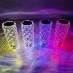 Diamond Rose Crystal Touch Lamp glowing with colorful light