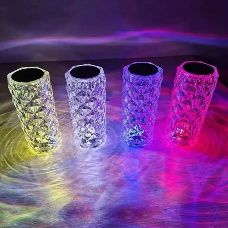 Diamond Rose Crystal Touch Lamp glowing with colorful light