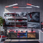 Dodge Challenger Hellcat SRT Sports Car Wooden Wall Art Frame Set | 3-Piece Cinematic Automotive Red and White Sticky Tiles | 8x11 Inch