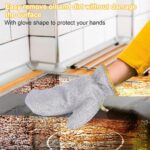 Pair of silver heat-resistant oven mitts on white background