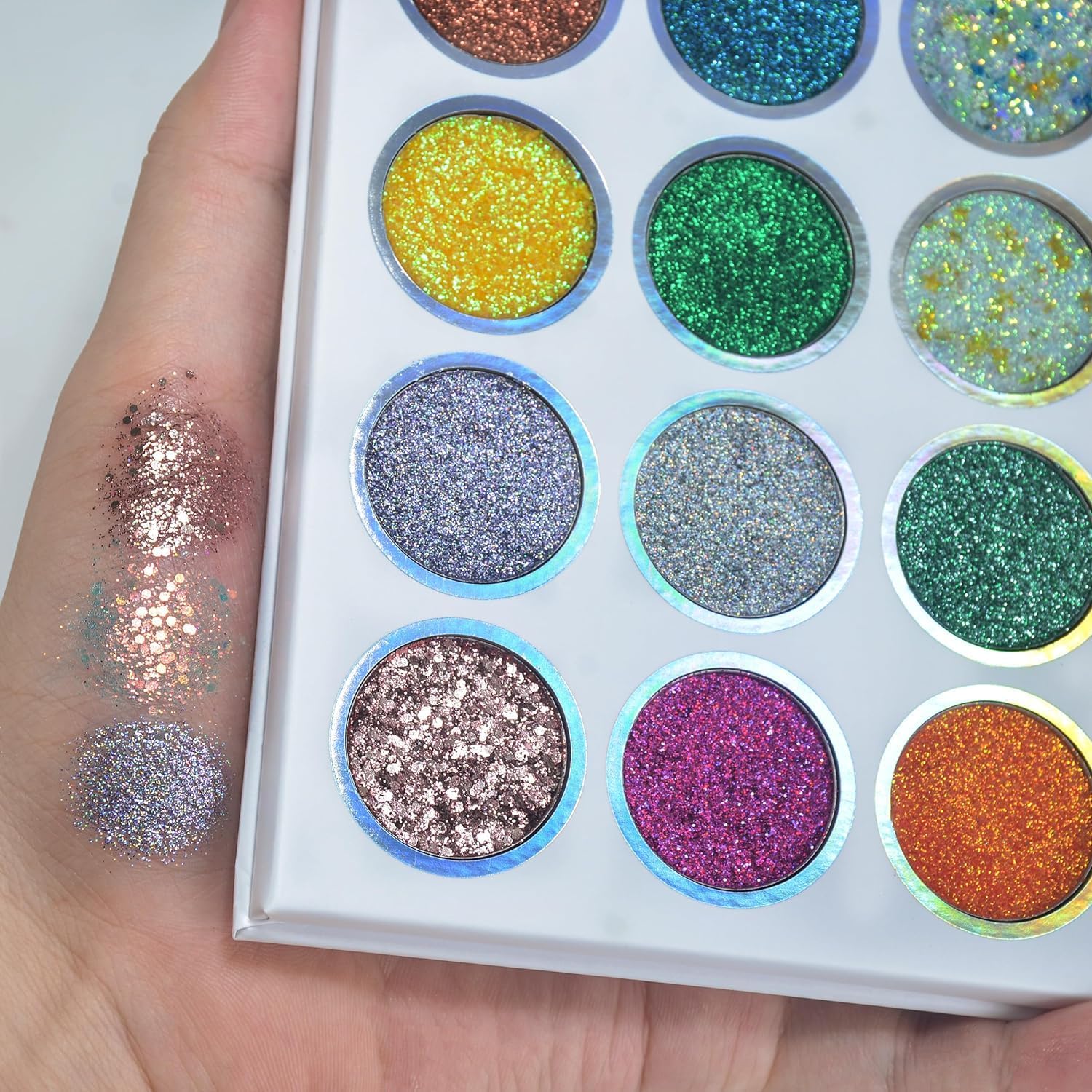 81h3-WfsalL._AC_SL1500_.jpg Glitter Butter Sparkle Eyeshadow Palette 9 in 1 Kit for Eye Makeup Shimmer Highlighter Metallic Eye Shadow, Rainbow Eyeshadow Pallets - Image 1