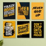 6 Pc Wall Decor Cardboard Phototiles With Double Tape For Back Sticking Motivational Gym Quotes