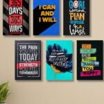 Set of 6 motivational wooden canvas frames 8x11 inches displayed on wall