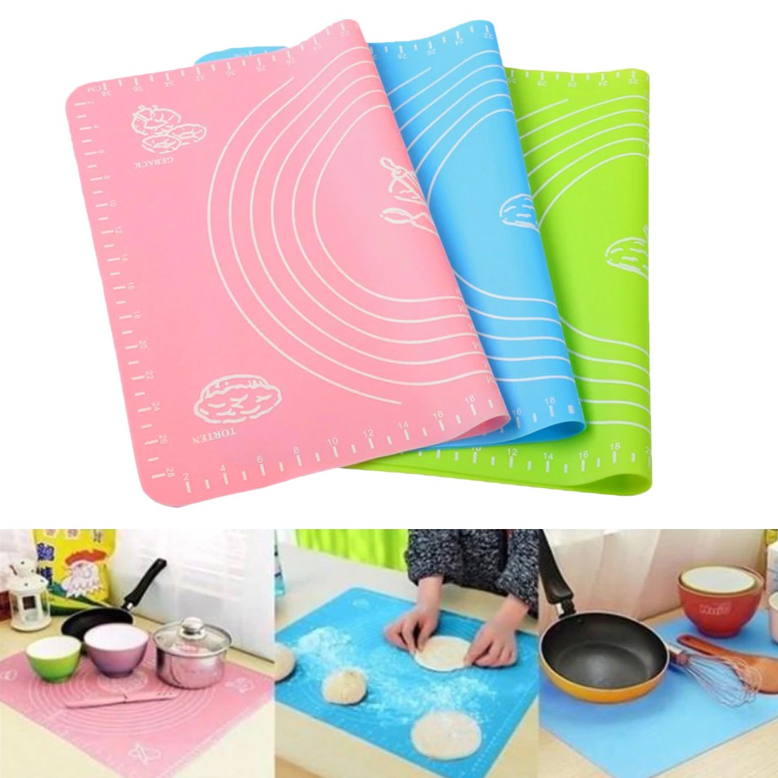 853d78265a6d3dff682fc7a0a9960cb4.jpg Silicone Baking Roti Mat | Heat Resistant | Non‑Stick Dough Pad with Measurements | Random Color - Image 1
