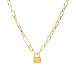 18K gold plated stainless steel lock necklace with lobster claw clasp